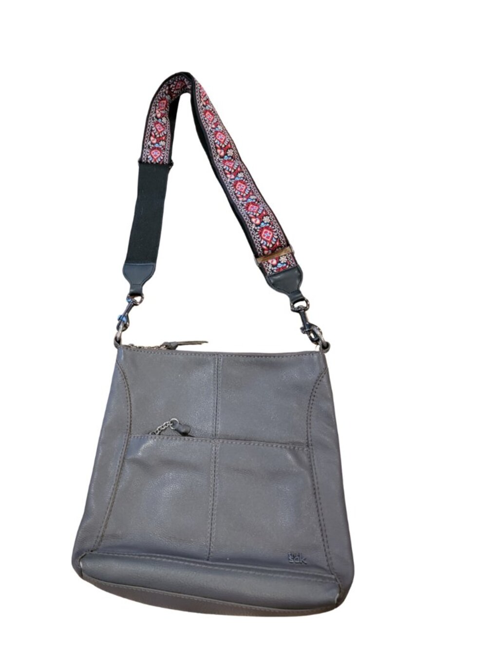 The Sak Lucia Crossbody Slate Gray w Boho Colorful Wide Crossbody Strap